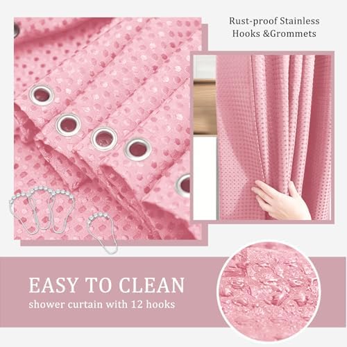 CERBIOR Bamboo Bathroom Accessory Set with Shower Curtain,Pink,20PCS