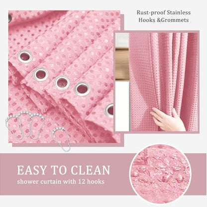 CERBIOR Bamboo Bathroom Accessory Set with Shower Curtain,Pink,20PCS