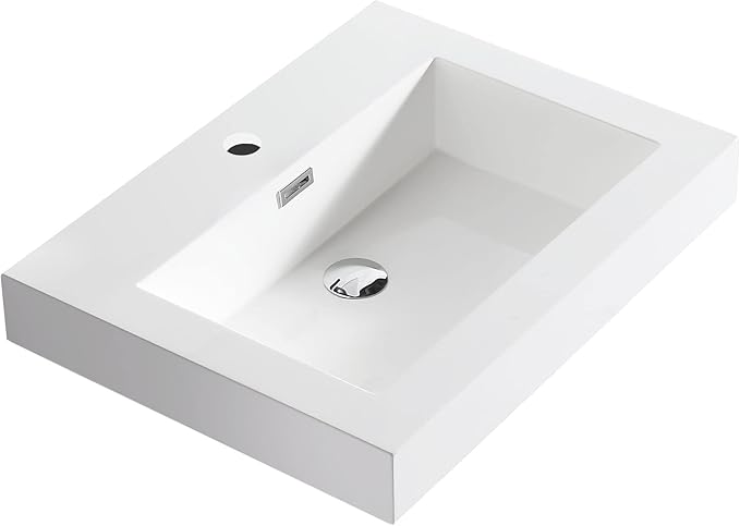 Dowell 24" Bathroom Sink,Single Bowl Vanity Basin,Rectangular Drop-In Bathroom Sink with Overflow,White-000 2418BP