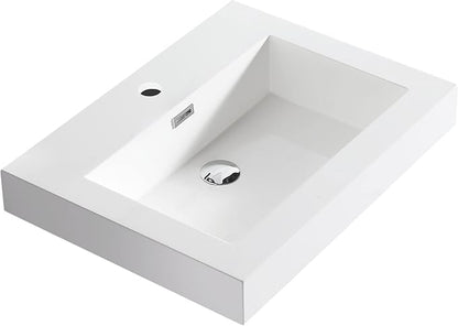 Dowell 24" Bathroom Sink,Single Bowl Vanity Basin,Rectangular Drop-In Bathroom Sink with Overflow,White-000 2418BP