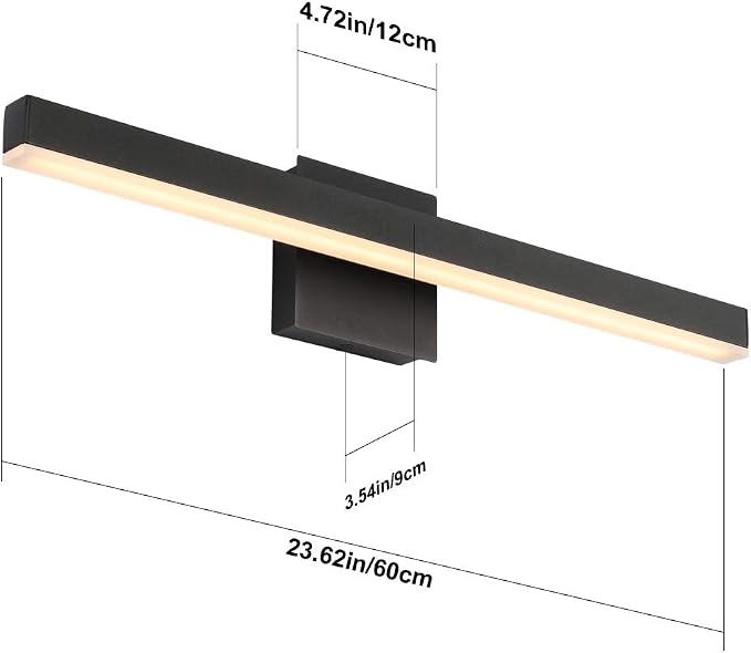 Aipsun 23.6 inch Modern Black Vanity Light LED Bathroom Vanity Light Fixtures Black Wall Light for Bathroom (Warm White 3000K)