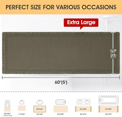 IM HOME Extra Large Waffle Bath Mat, 5'x2' Greyish Green, Boho Bathroom Rugs Absorbent Non Slip, Ultra Soft Bathroom Mat, Machine Washable Knit Bath Rugs with Border for Bathroom, Bedroom, Kitchen