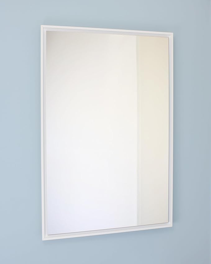Fox Hollow Furnishings 20x30 Parker Metro Metal Framed Rectangle Recessed Bathroom Medicine Cabinet, Floating Mirror, 14x24 in-Wall Opening, Steel, Adjustable Glass Shelves, Magnet Close, White
