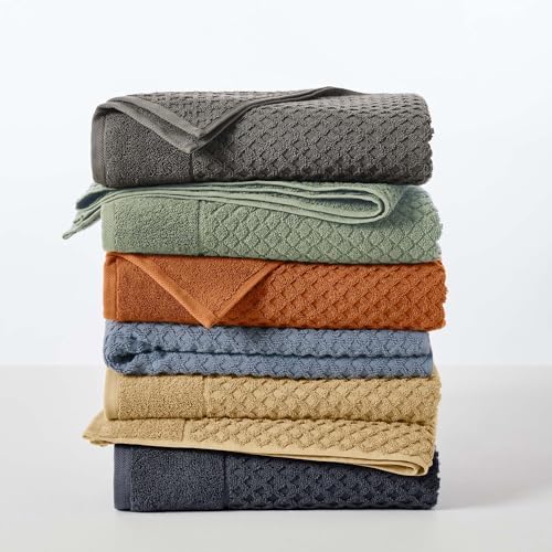 Great Bay Home Bath Towels - 100% Cotton 6 Piece Towel Set - Diamond Waffle Weave - Absorbent, Durable, Quick-Dry Towels for Bathroom (Oatmeal)