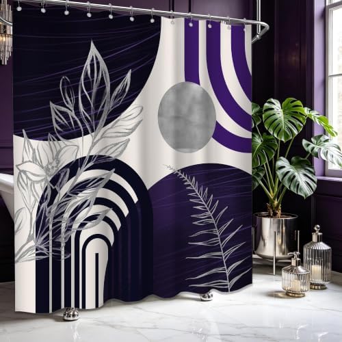 Dark Purple and Grey Extra Long Shower Curtain, Tall 72X84 in