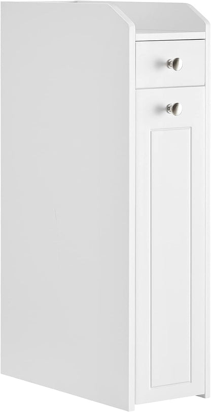 VASAGLE Slim Storage Cabinet, Narrow Storage Organizer with Slide Out Drawers, Freestanding Toilet Paper Holder, Small Space Skinny Cabinet for Bathroom Kitchen Corner, Cloud White UBBC847P31