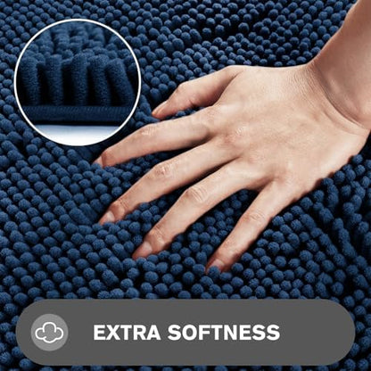 Navy Blue Bathroom Rugs – Absorbent and Washable Bath Mat, Non-Slip, Thick Soft Chenille Bath Rugs for Bathroom Floor, Shower, Sink - 26" x 44"