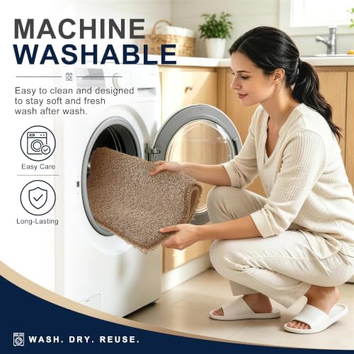 OLANLY Microfiber Bathroom Rugs 34x21, Ultra Soft Bath Mat, Dark Beige