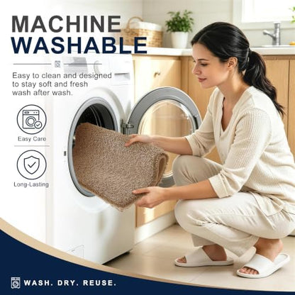 OLANLY Microfiber Bathroom Rugs 34x21, Ultra Soft Bath Mat, Dark Beige