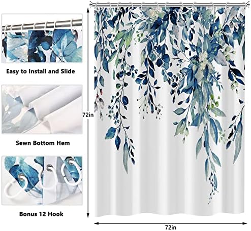 Shower Curtain Blue Shower Curtains for Bathroom Watercolor Plant Shower Curtain Leaves Eucalyptus Floral Bathroom Waterproof Shower Curtains 72" W x 78" L with Hooks