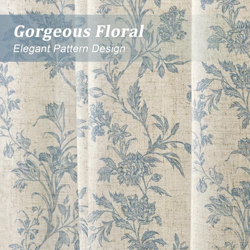 Blue Floral Shower Curtain,Vintage Linen Beige Cottagecore Shower Curtains for Bathroom, 72" W x 72" L