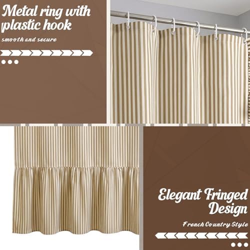 HunnmingRe Taupe Farmhouse Striped Shower Curtain Ruffle Hem 72x72''
