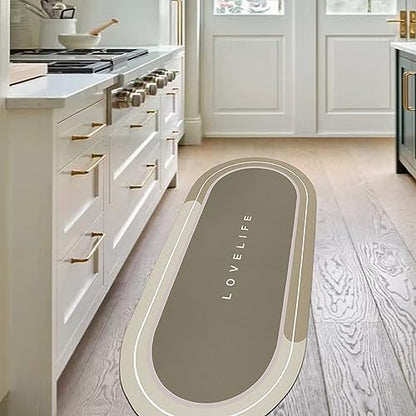 Rubber Bath mats Quick-Drying Non-Slip Bathroom mat Super Absorbent Bath mat Instant Dry Bath mat, Bathroom Rug in Front of The Kitchen Sink, Shower Room, Bathtub, Oval(Beige+23.6x47.2in)