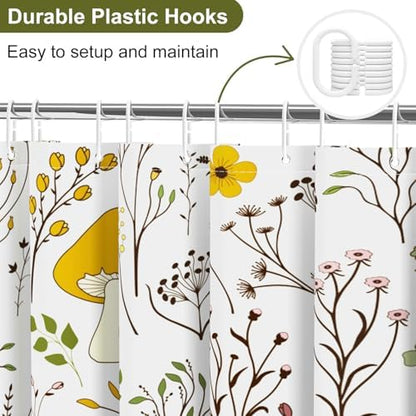 deFouliao Mushroom Shower Curtain, Boho Floral Waterproof Shower Curtain for Bathroom Bathtub Home Curtain Decor with Hooks, Machine Washable, 72''Wx84''L