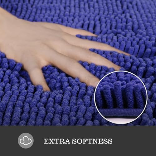 Yeaban Chenille Royal Blue Bathroom Rug 26"x44", Non-Slip Rubber Backing