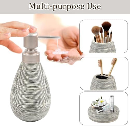 CERBIOR Bathroom Accessories Set,4 PCS Ceramic Bath Accessory,Grey