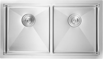 VEVOR 33 inch Kitchen Double Sink, 304 Stainless Steel Undermount Sink Drop-In Single Bowl Farmhouse Basin with Ledge & Multiple Accessories, Household Dishwasher Sinks for Prep Kitchen, Bar 33"*19"