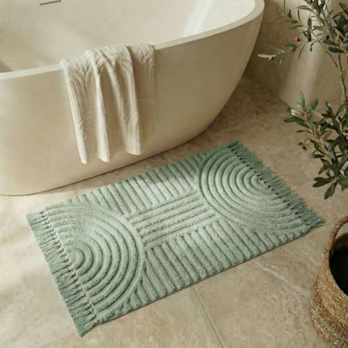 KIBAGA Beautiful Boho Rug with Tassels for Bathroom - Soft 2x3 ft Cotton