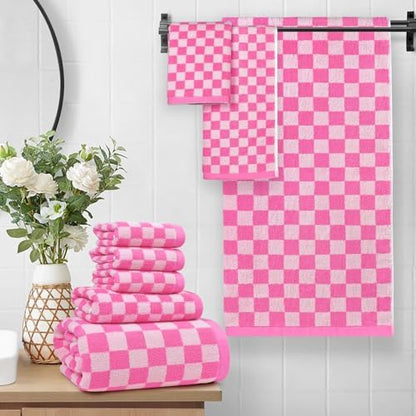 Pink Bath Towel Set for Bathroom Decor, 8-Piece Soft & Absorbent Cottons