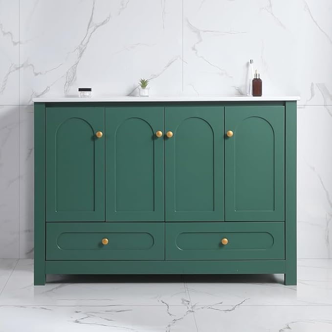 LZ LEISURE ZONE 48" Bathroom Vanity with Ceramic Sink Combo, Abundant Cabinet -4 Soft Close Doors and 2 Drawers, Green