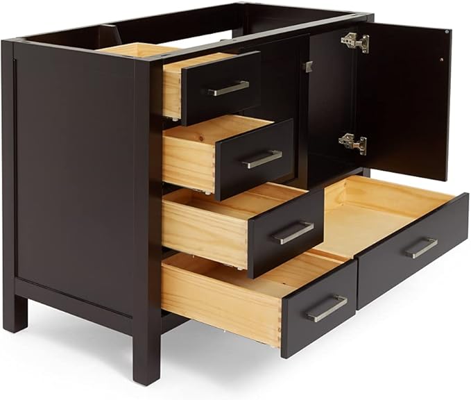 ARIEL Cambridge 42-inch Bathroom Vanity Base Cabinet,Solid Wood, 2 Soft Closing Doors, 5 Dovetail Drawers, Espresso