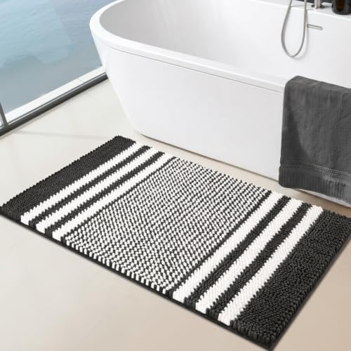 BSICPRO Large Bathroom Rugs, 24x36 Chenille Bath Mats, Dark Grey