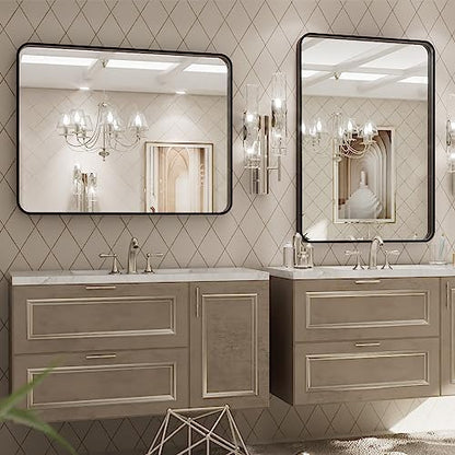 LOAAO 24X32 Inch Black Metal Framed Bathroom Mirror (Pack of 2)