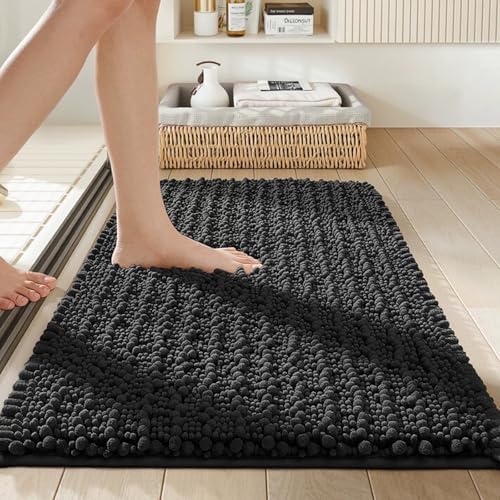 Bathroom Rugs Non Slip Washable 36x24, Extra Thick Soft Chenille Absorbent Bath Mat, High Density Barrier Non Slip Backing, Quick Dry Plush Shaggy Floor Carpet for Tub&Shower, Darkgrey