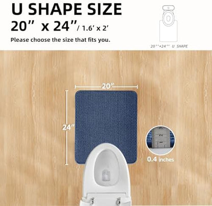 TYUU Toilet Rug, Thin Toilet Rugs U Shaped Washable Non Slip Absorbent Quick Dry Low Pile Toilet Mat, Navy Blue 20"x24" U Shape