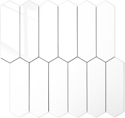 DICOFUN 1 Sheet Polished White Long Hexagon Peel and Stick Backsplash, 12"x12" PVC Stick on Backsplash Wall Tiles for Kitchen and Bathroom