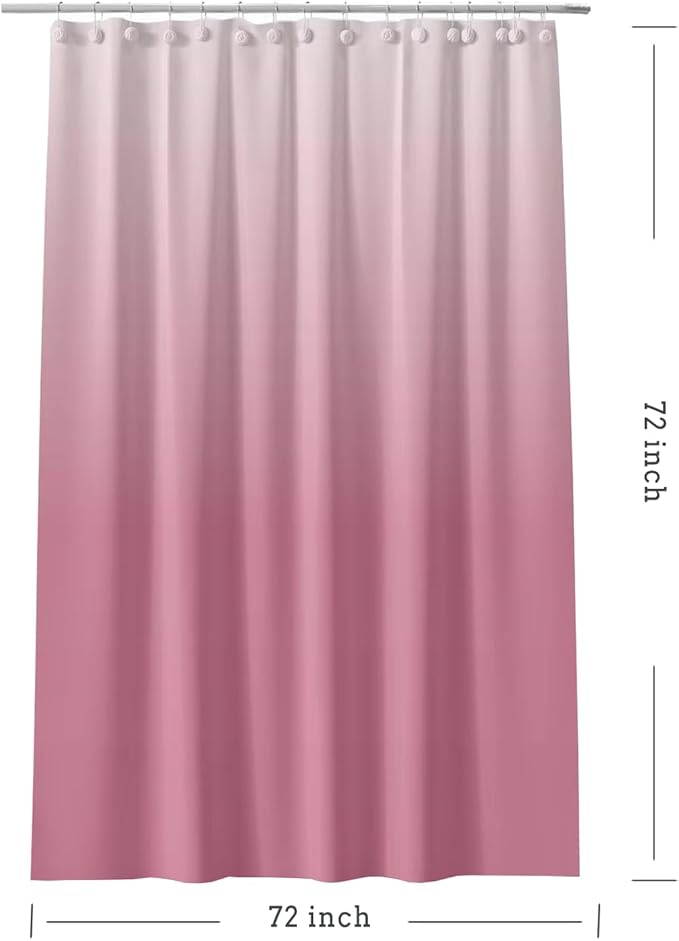 Gradient Pink Shower Curtain Liner, 4G PEVA Shower Liner, Plastic Waterproof Shower Curtains, 72x72 inch with Grommet Holes 3 Magnetic Weights