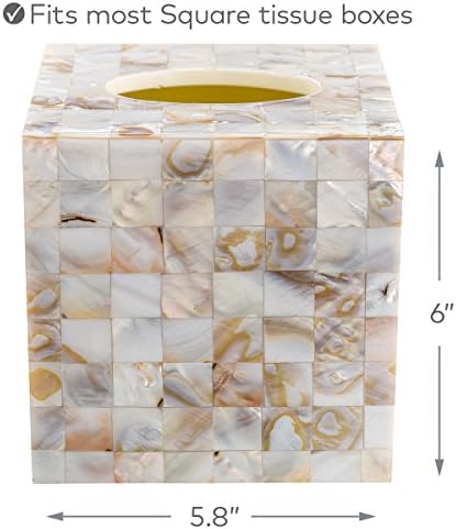 Milano Mother of Pearl Square Resin Tissue Box Cover with Bottom Slider