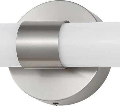 JONATHAN Y 20.13" Nickel/White 1-Light Integrated LED Vanity Light, Mid-Century Modern Iron Sconce with Frosted Acrylic Shade, Dimmable Bathroom Light Fixture for Mirror, 3000K (JYL7119B)