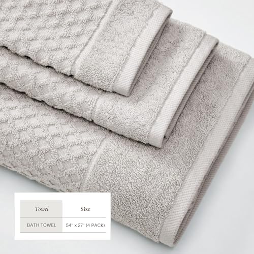 Great Bay Home Bath Towels - 100% Cotton 4 Pack 54x27 Bath Towel Set - Absorbent, Durable, Quick-Dry Towels for Bathroom (Light Grey)