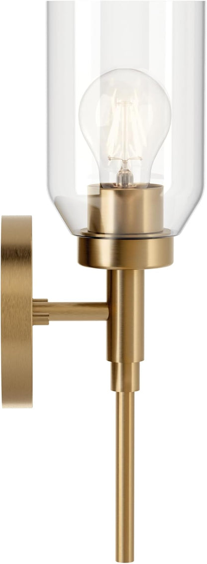 Kichler Madden 1-Light Wall Sconce with Clear Glass in Champagne Bronze, Sloped Ceiling Compatible, for Bathroom or Hallway (14.75" x 5"), 55183CPZ