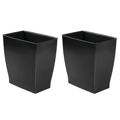 iDesign Small Plastic Bathroom Trash Can, Slim Rectangle, 2-Pack, Black | Garbage Bin for Bedroom, Office, Dorm