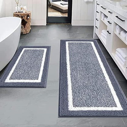 Pauwer Bathroom Rugs Sets 2 Piece, Non Slip Washable Bath Mat, Dark Grey