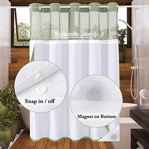 Gibelle No Hook Cloth Green Shower Curtain with Liner, 72x74