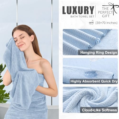 8 Piece Bath Towel Set Blue|2 Oversized Large Bath Sheet,2 Hand Towels,4 Washcloths| Ultra Soft Cozy Bath Towel Set for Bathroom Hotel Gym Spa,Highly Absorbent & Quick Dry Bathroom Towel Collections
