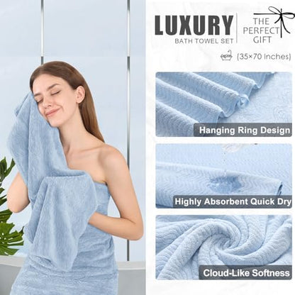 8 Piece Bath Towel Set Blue|2 Oversized Large Bath Sheet,2 Hand Towels,4 Washcloths| Ultra Soft Cozy Bath Towel Set for Bathroom Hotel Gym Spa,Highly Absorbent & Quick Dry Bathroom Towel Collections