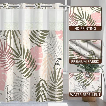 No Hook Tropical Leaf Shower Curtain and Liner Set, 71 x 74 Inch