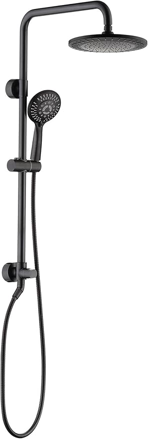 BRIGHT SHOWERS Shower System, 9 Inch Rain Shower Head with 5-Function Hand Shower, Dual Shower Combo with Height Adjustable Holder, Solid Brass Rail, 60 Inch Stainless Steel Hose, Oil-Rubbed Bronze
