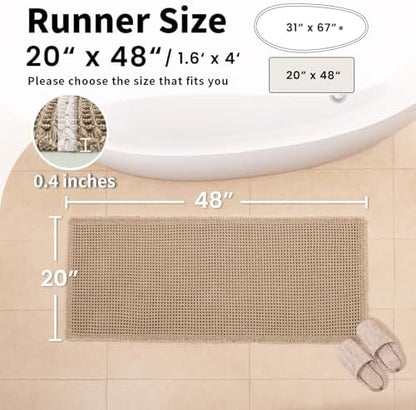 Waffle Bath Mat, Boho Bathroom Rug Non Slip Washable, 20 x 48, Khaki