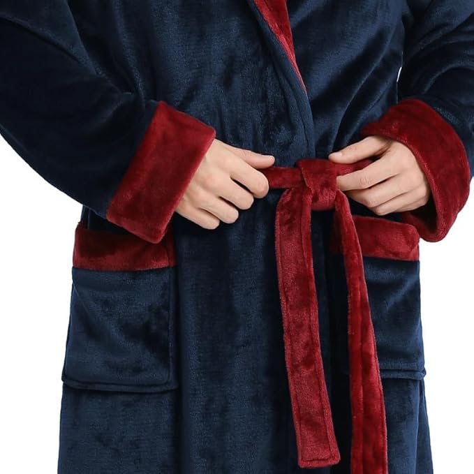 Yurhap Luxury Mens Robe with Hood, Ultra Cozy Fleece Bathrobe for Men, Plush Hooded Robe with Belt & 2 Pockets