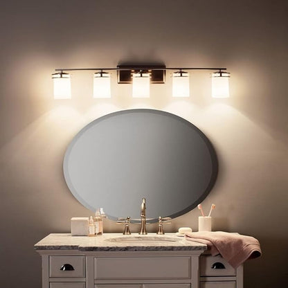 Kichler Hendrik 43" 5 Light Vanity Light with Light Umber Etched Glass Olde Bronze®