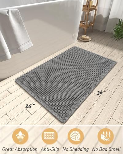Upgraded Waffle Bath Mat Ultra Absorbent Non Slip Bathroom Mat, 24" x 36"