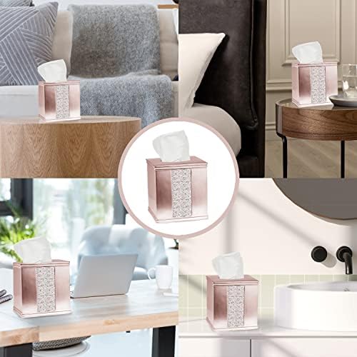 Zahari Home 2pc Sinatra Modern Bath Accessories Set Waste Basket & Tissue Box Modern Decorative Beautiful Designs Bathroom Decor Set for Home Blush Bathroom Set Mosaic Glass