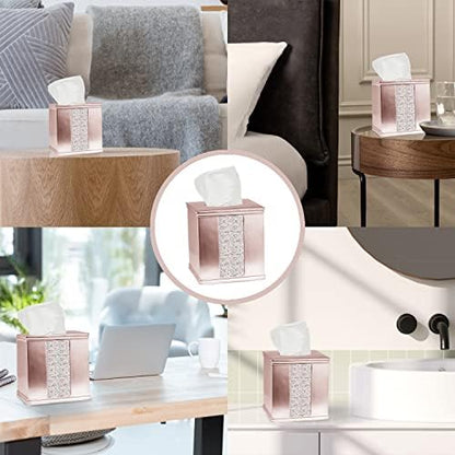 Zahari Home 2pc Sinatra Modern Bath Accessories Set Waste Basket & Tissue Box Modern Decorative Beautiful Designs Bathroom Decor Set for Home Blush Bathroom Set Mosaic Glass