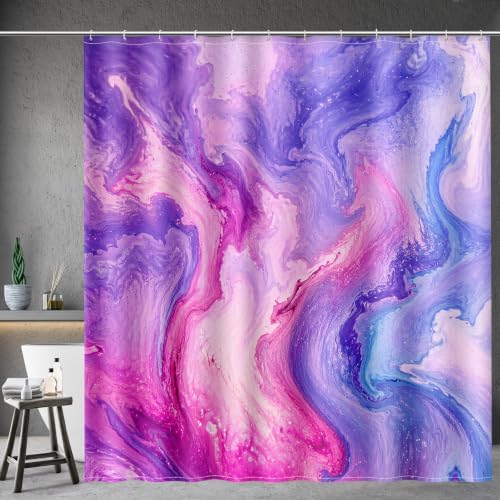 Aimego Purple Shower Curtain Pink and Purple Tie Dye Marble Shower Curtains Set with 12 Hooks for Bathroom Decor Accessories Bathtub Curtain, 72"x72"