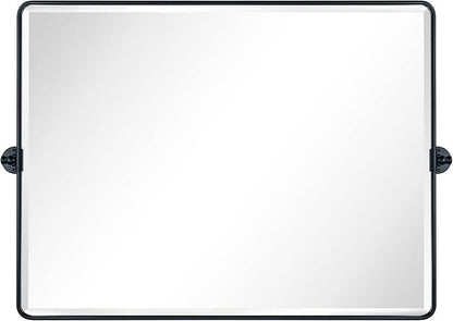 TEHOME Pivot Mirror Matt Black Tilt Bathroom Vanity Mirror Black Metal Framed Rectangle Horizontal Tilting Beveled Vanity Mirrors, Overall 44.12 x 30 inches (Mirrror 40 x 30 inches)